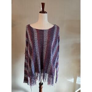 Natural Life Women's Knit Poncho Sweater Fringe SZ S/M Boho Beach